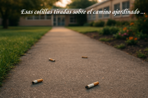Esas colillas tiradas sobre el camino ajardinado de aquel centro escolar